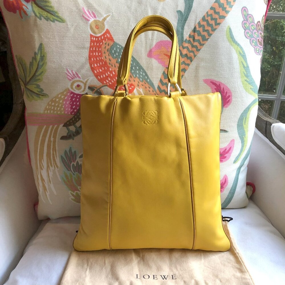 💛 LOEWE Anagram Yellow Leather Shopper Tote Bag